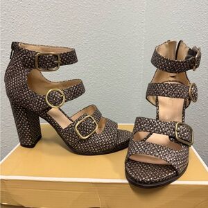 Nine West Snake print (Black and Tan) Heeled Sandals size 7